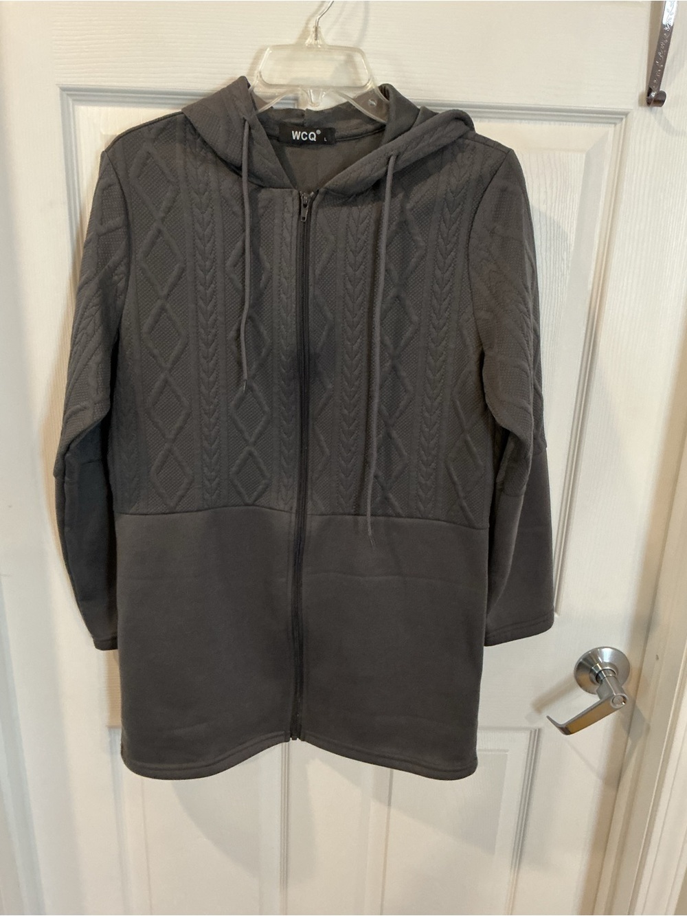 Ladies Charcoal Gray Hooded Zip Sweater